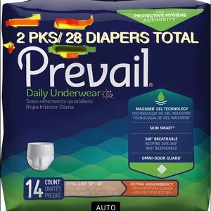 28 TOTAL 2 PKS 14 CT/XL ADULT DIAPERS PULL UP (58”-68”/200-300 LBS) UNDERWEAR 🩲
